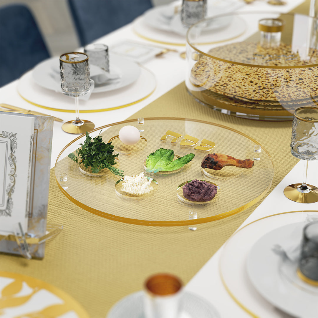 Raised Round Seder Plate - Gold