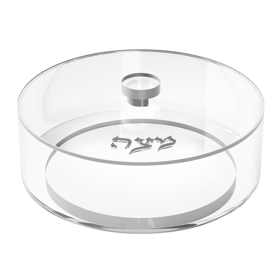 Round Matzah Box with Base - Silver