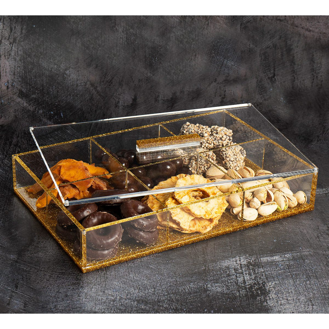 6 Compartment Dish With Magnetic Lid - Gold