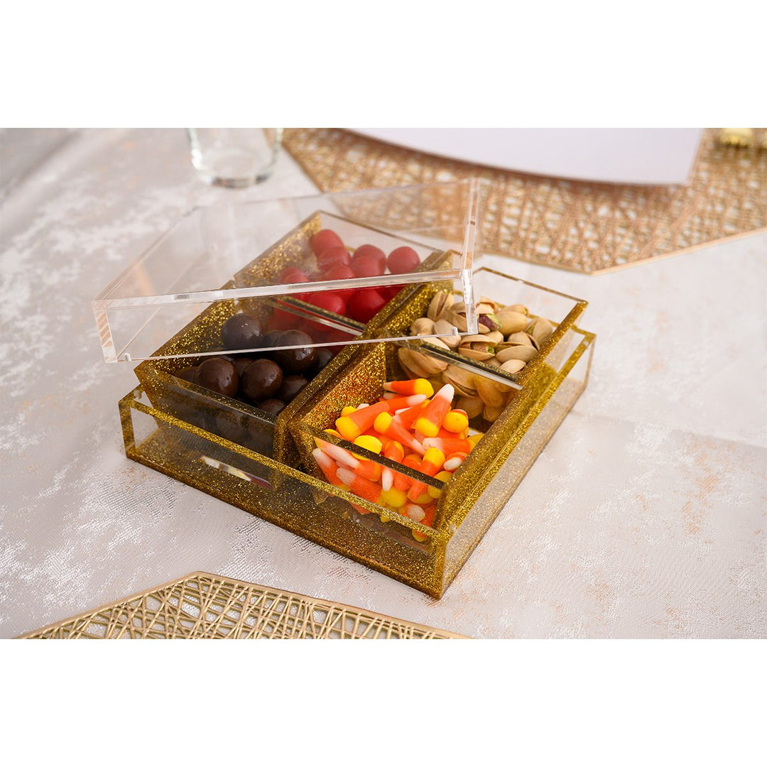 Dip Dish with Magnetic Lid, 4 Dishes - Gold