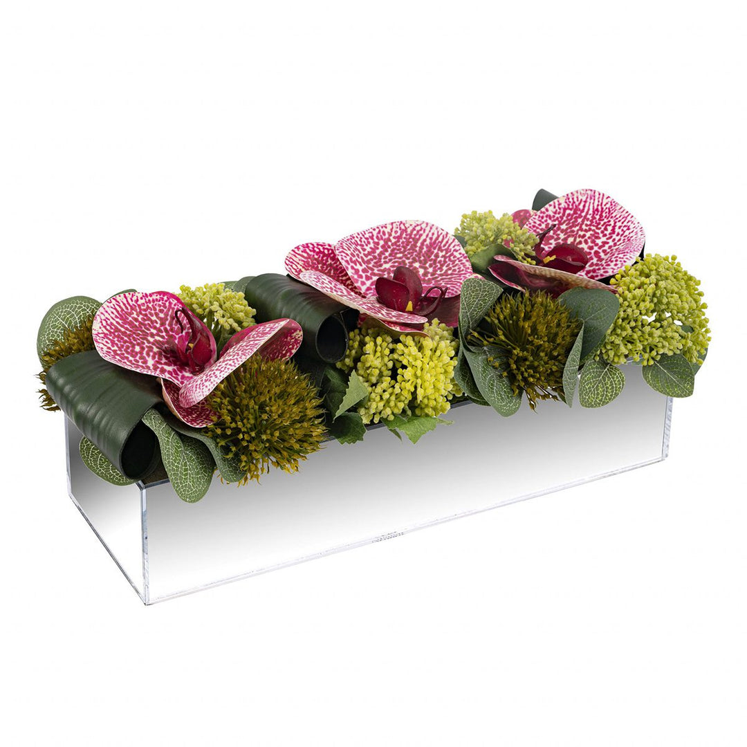 Mirror Acrylic Vase With Silk Flowers