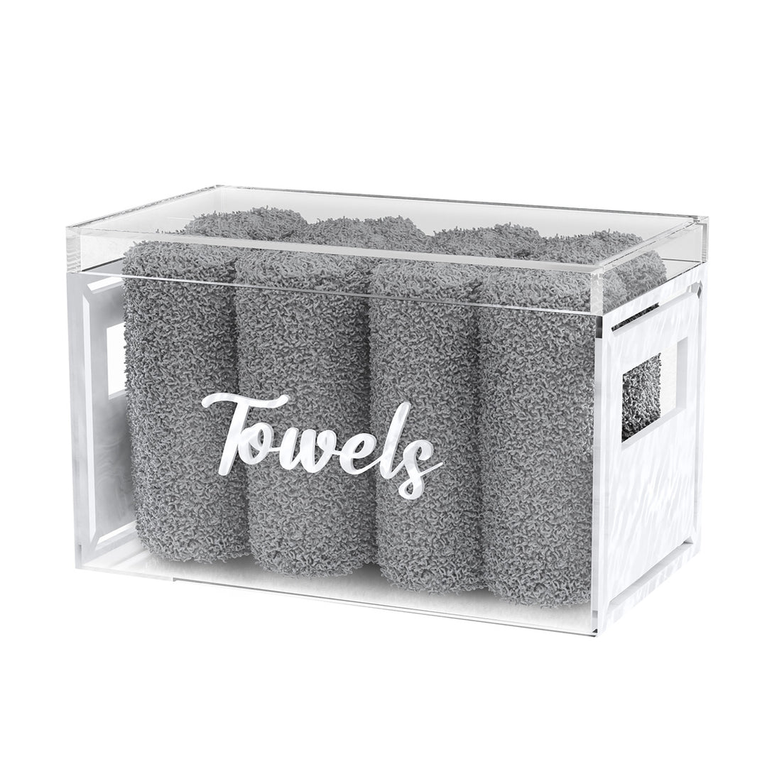 Towel Box with Grey Towels - White Pearl